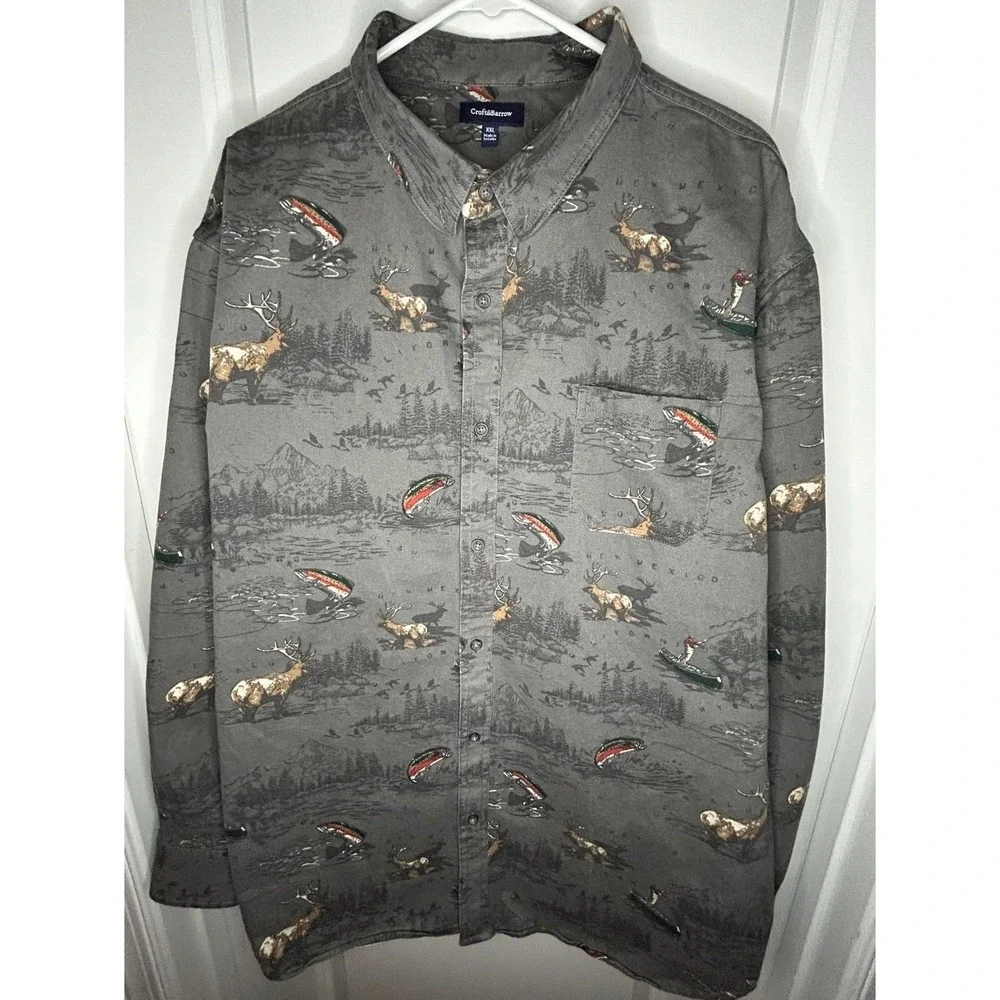Vintage Y2k Nature Deer Fishing Buttoned AOP Western Style Long Sleeve Shirt